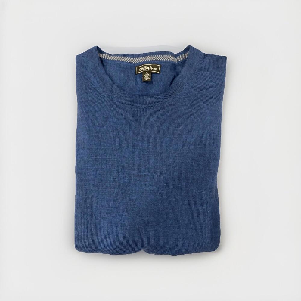 SAKS FIFTH AVENUE MENS BLUE CREWNECK 100% MERINO WOOL SWEATER XL MADE ITALY VGC